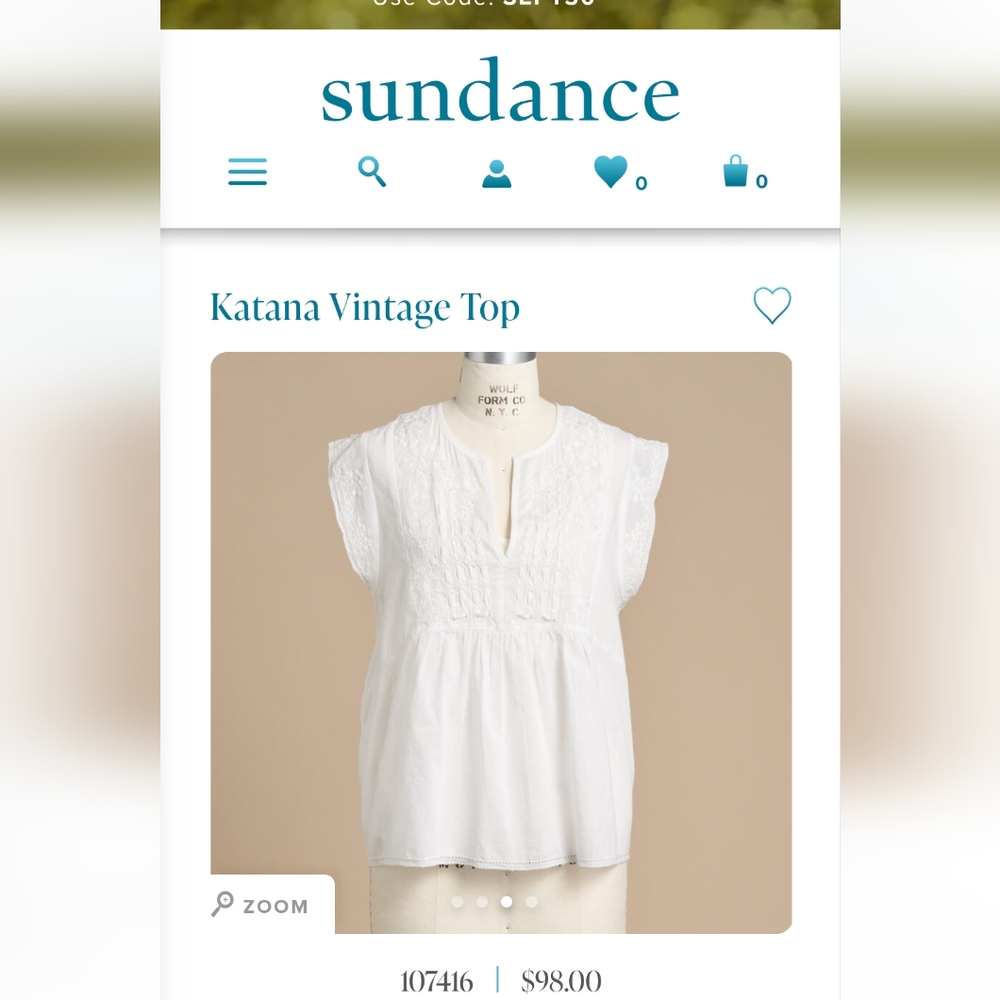 Katana Vintage Top by Sundance - Picture 2 of 4